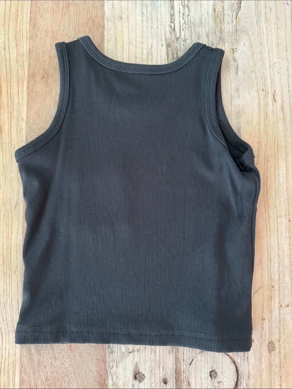 Little Bipsy Dark Black Ribbed Tank Top with Front Pocket
